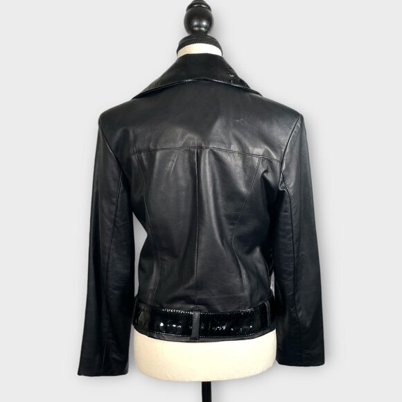 *RARE* Leather Moto Jacket Coat by Montreal Designer Veronique D’Aragon MEDIUM - Picture 4 of 9